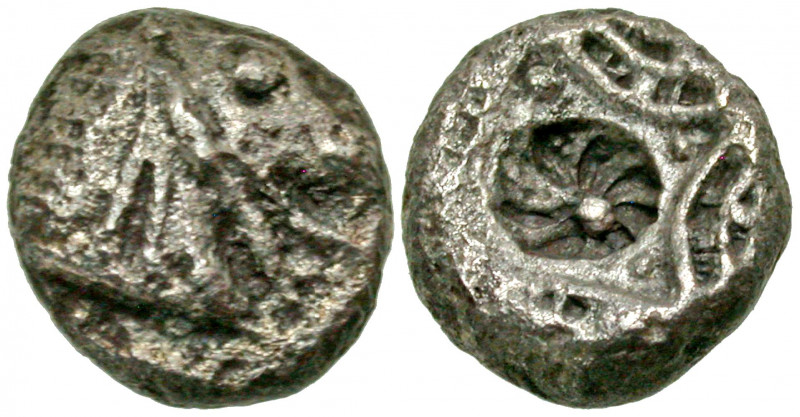 Caria, Kindya. Ca. 510-480 B.C. AR diobol (10.8 mm, 1.67 g). Head of ketos right...
