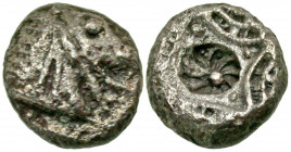Caria, Kindya. Ca. 510-480 B.C. AR diobol (10.8 mm, 1.67 g). Head of ketos right / Geometric pattern within incuse square. SNG Kayhan 815; Kagan & Kri...