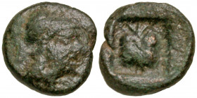 Pamphylia, Side. First century B.C. AE 10 (10.4 mm, 1.09 g, 1 h). Head of Artemis right, quiver over shoulder / Pomegranate within incuse square. SNG ...
