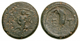 Pisidia, Etenna. Civic issue. 1st century B.C. AE 17 (17.2 mm, 4.33 g, 1 h). Female figure - Maenad? - standing facing, head left, holding serpent; va...