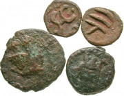 Khwarezmia. Group lot of 4 coins. Early 8th Century A.D Group lot of 4 different AE coins of Khwarezmia. A very interesting study group of rare coins.