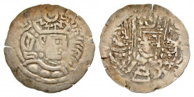 Sogdiana, Samarqand. Ca 700-750 A.D. AR "mug" drachm (31.3 mm, 3.17 g). ?Bukharakhudat type? type. Slightly distorted Sogdian legend ?Kings of Kings o...