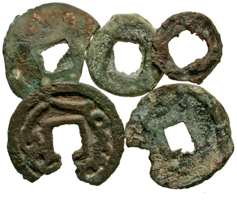 Sogdiana. Group of 5 Sogdian bronze coins. Broken/chipped but a very interesting...