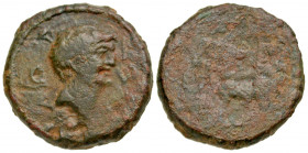 Macedon, Philippi. Marc Antony. 42 B.C. AE 24 (24.3 mm, 10.85 g, 1 h). M. Paquius Rufus, legatus coloniae ducendae. A I C V P, bare head of Marc Anton...