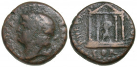 Corinthia, Corinth. Nero. A.D. 54-68. AE 19 (19 mm, 6.48 g, 1 h). Struck A.D. 66-7. P Ventidius Fronto, douvir. NERO CAESAR, laureate head of Nero lef...