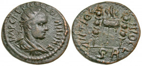Pisidia, Antiochia. Valerian I. A.D. 253-260. AE 22 (22 mm, 4.87 g, 7 h). IMP CAERASLLOVNAHHIR, radiate, draped and cuirassed bust of Valerian right /...