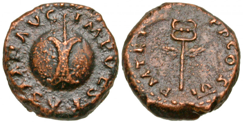 Vespasian. A.D. 69-79. AE quadrans (14.7 mm, 2.54 g, 12 h). Rome mint, struck A....