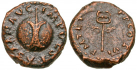 Vespasian. A.D. 69-79. AE quadrans (14.7 mm, 2.54 g, 12 h). Rome mint, struck A.D. 75. IMP VESPASIAN AVG, rudder superimposed on Orbis Terrarrum / P M...