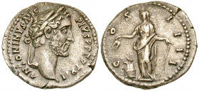 Antoninus Pius. A.D. 138-161. AR denarius (18.7 mm, 3.15 g, 7 h). Rome mint, Struck A.D. 149. ANTONINVS AVG PIVS P P TR P XII, laureate head of Antoni...