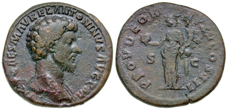 Marcus Aurelius. A.D. 161-180. AE sestertius (32.9 mm, 22.09 g, 5 h). Rome mint,...