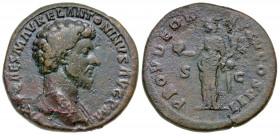 Marcus Aurelius. A.D. 161-180. AE sestertius (32.9 mm, 22.09 g, 5 h). Rome mint, Struck A.D. 161. [IMP] CAES M AVREL ANTONINVS AVG P M, bare-headed bu...