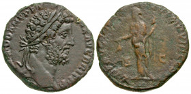 Commodus. A.D. 177-192. AE sestertius. Rome mint, struck A.D. 190. M COMMOD ANT P FELIX AVG BRIT P P, laureate head of Commodus right / LIB AVG PM TR ...