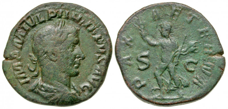 Philip II. As Caesar, A.D. 244-247. AE sestertius (30.2 mm, 16.75 g, 12 h). Rome...