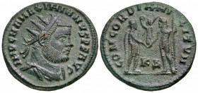 Maximianus. First reign, A.D. 286-305. AE post-reform radiate follis fraction (22.4 mm, 4.10 g, 12 h). Cyzicus.mint, Struck A.D. 295-299. IMP C M A MA...