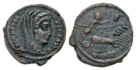Constantine I. A.D. 307-337. BI reduced centenionalis (17.2 mm, 1.35 g, 11 h). Antioch mint, struck A.D. 337-340. DV CONSTANTI - NVS PT AVGG, veiled a...
