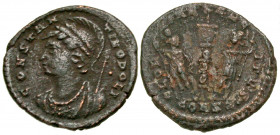 City Commemorative. A.D. 330-354. BI centenionalis (16. 4 mm, 1.43 g, 12 h). Constantina / Arles mint, Struck A.D. 337-340. CONSTAN-TINOPOLI, bust of ...