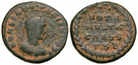 Constantine II. As Caesar, A.D. 317-337. BI centenionalis (19.1 mm, 2.97 g, 1 h). Thessalonica mint, struck A.D. 318-319. CONSTANTINVS IVN NOB C, laur...