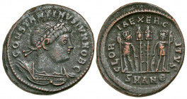 Constantine II. As Caesar, A.D. 317-337. BI centenionalis (19.1 mm, 2.53 g, 5 h). Antioch mint, Struck A.D. 330-333, 335. CONSTANTINVS IVN NOB C, laur...