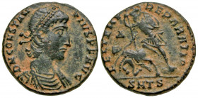 Constantius II. A.D. 337-361. BI reduced majorina (17.3 mm, 2.72 g, 6 h). Thessalonica mint, Struck A.D. 353-356. D N CONSTAN-TIVS P F AVG, diademed, ...