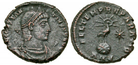 Constantius II. A.D. 337-361. AE quarter-majoprina (16.9 mm, 2.35 g, 12 h). Antioch mint, Struck A.D. . D N CONSTAN-TIVS P F AVG, pearl diademed, drap...