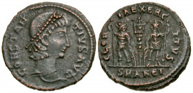 Constantius II. A.D. 337-361. BI centenionalis (15.8 mm, 1.71 g, 12 h). Antioch mint, struck A.D. 337-40. CONSTAN-TIVS AVG, diademed head of Constanti...