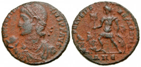 Constantius II. A.D. 337-361. BI light majorina (19.2 mm, 3.31 g, 5 h). Antioch mint, Struck A.D. 348-351. D N CONSTAN-TIVS P F AVG, diademed, draped ...