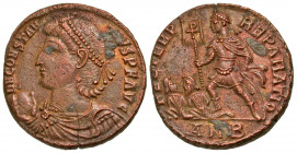 Constantius II. A.D. 337-361. BI light majorina (20.6 mm, 4.12 g, 7 h). Antioch mint, struck A.D. 348-351. D N CONSTANTIVS AVG, pearl-diademed, drapew...