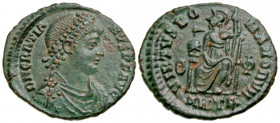 Gratian. A.D. 367-383. AE centenionalis (18.5 mm, 2.18 g, 6 h). Antioch mint, struck A.D. 379-383. D N GRATIANVS P F AVG, diademed, draped and cuirass...