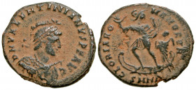 Valentinian II. A.D. 375-392. AE majorina (22.9 mm, 4.49 g, 5 h). Nicomedia mint, Struck A.D. 383-386. D N VALENTINIANVS P F AVG, bust of Valentinian ...