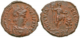Valentinian II. A.D. 375-392. AE majorina (21.1 mm, 4.57 g, 11 h). Antioch mint, Struck A.D. 387-392. D N VALENTINI-ANVS P F AVG, rosette-diademed, dr...