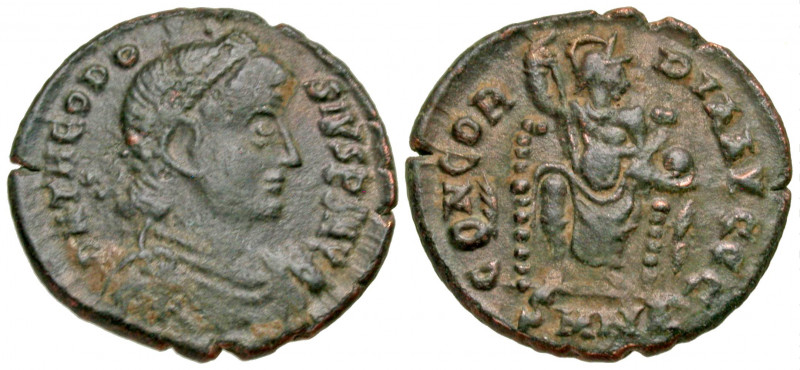 Theodosius I. A.D. 379-395. BI centenionalis (18.3 mm, 2.36 g, 6 h). Nicomedia m...