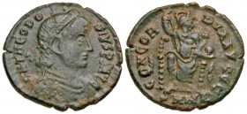 Theodosius I. A.D. 379-395. BI centenionalis (18.3 mm, 2.36 g, 6 h). Nicomedia mint, struck A.D. 379-383. D N THEODOSIVS P F AVG, diademed, draped and...
