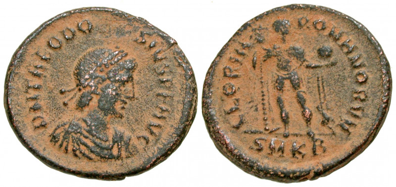 Theodosius I. A.D. 379-395. AE majorina (21.9 mm, 4.73 g, 1 h). Cyzicus mint, st...