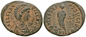 Aelia Flaccilla. Augusta, A.D. 379-386/8. AE majorina (24 mm, 4.44 g, 1 h). Constantinople mint, Struck A.D. 383-386. AEL FLAC-CILLA AVG, diademed and...