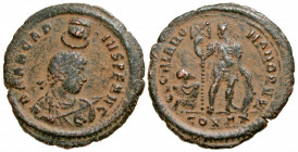 Arcadius. A.D. 383-408. AE majorina (23.7 mm, 3.94 g, 11 h). Constantinople mint, Struck A.D. 383-386. D N ARCAD-IVS P F AVG, diademed, draped and cui...