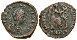 Aelia Eudoxia. Augusta, A.D. 400-404. AE centenionalis (17.5 mm, 2.62 g, 6 h). Antioch mint , Struck A.D. 401-403. Struck by Antigonos I Monopthalmos....