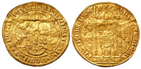 France, Royal. Charles V le Sage (the Wise). 1364-1380. AV Franc à pied (29 mm, 3.70 g, 12 h). Authorized 20 April 1365. King standing facing within G...