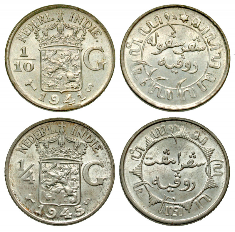 Netherlands East Indies. Group lot of 2 coins. Group lot of 2 coins. 1/4 Gulden ...