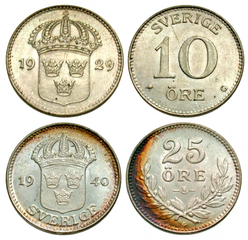 Sweden. Group lot of 2 coins. Group lot of 2 coins of Sweden. 10 Ore 1929 / 25 O...