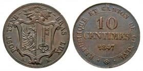 Swiss Cantons, Geneva. BI 10 centimes. 1847. KM 134. UNC.