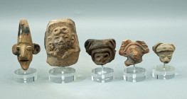 A group of 5 Pre-Columbian heads, ca. 200 BC - 1500 A.D. They range from 1-1/8? to 2-7/8? in height and include Teotihuacan, Jalisco, Taino and Aztec ...