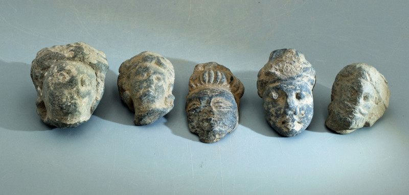 A collection of five rare Gandharan stone heads from the Indus Valley, ca. 3rd -...