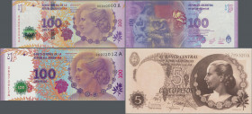 Argentina: Rare Specimen banknote Argentina 100 Pesos ”Eva Peron” dated 2012, Pick 358. It comes with a descriptive booklet also containing two differ...