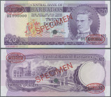 Barbados: 20 Dollars ND (1973) Specimen P. 34s with red ”Specimen” overprint in center on front and back, specimen number ”42” printed at lower border...