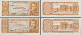 Bolivia: Banco Central de Bolivia 50 Pesos Bolivianos 1962, P.162, misprint with two different serial numbers on front, one at upper left reads Z31613...
