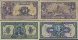 Brazil: Lot with 3 banknotes containing 1 Mil Reis ND(1921) P.8 (VF), 50 Mil Reis ND(1936) P.59 (F/F-) and 20 Mil Reis ND(1931) P.48d (VF). (3 pcs.)
...