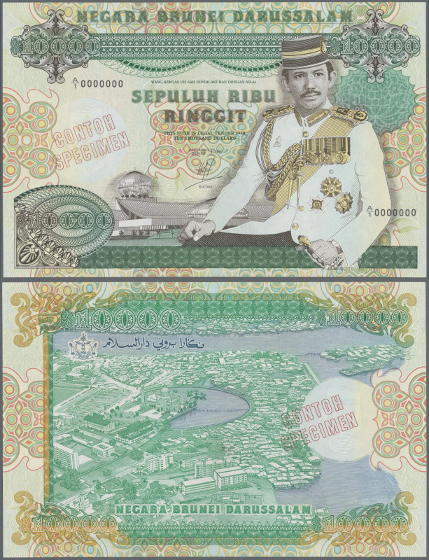 Brunei: State of Brunei Darussalam 10.000 Ringgit 1989 SPECIMEN, P.20s with red ...
