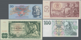 Czechoslovakia: Czechoslovakia and Czech Republic set with 11 banknotes comprising 5 Korun 1944 (P.46, VF), 10 Korun 1950 (P.69, aUNC), 5 Korun 1953 (...