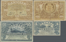 Denmark: Danmarks Nationalbank set with 7 banknotes, comprising 5x 5 Kroner 1940 and 1942 (P.30, F- to F+), 50 Kroner 1942 (P.32, VF+) and 100 Kroner ...
