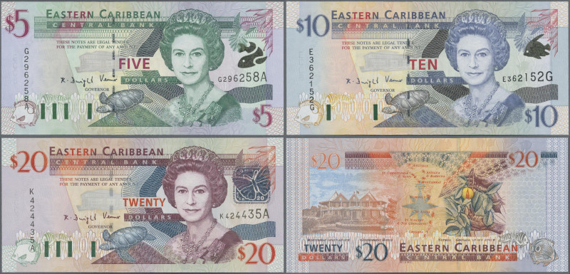 East Caribbean States: East Caribbean States, set with 7 banknotes, comprising 5...